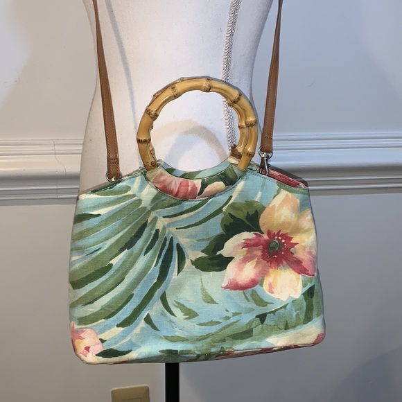 Floral Fossil Handbag with Bamboo Handle & Leather Crossbody Strap - Picture 4 of 7